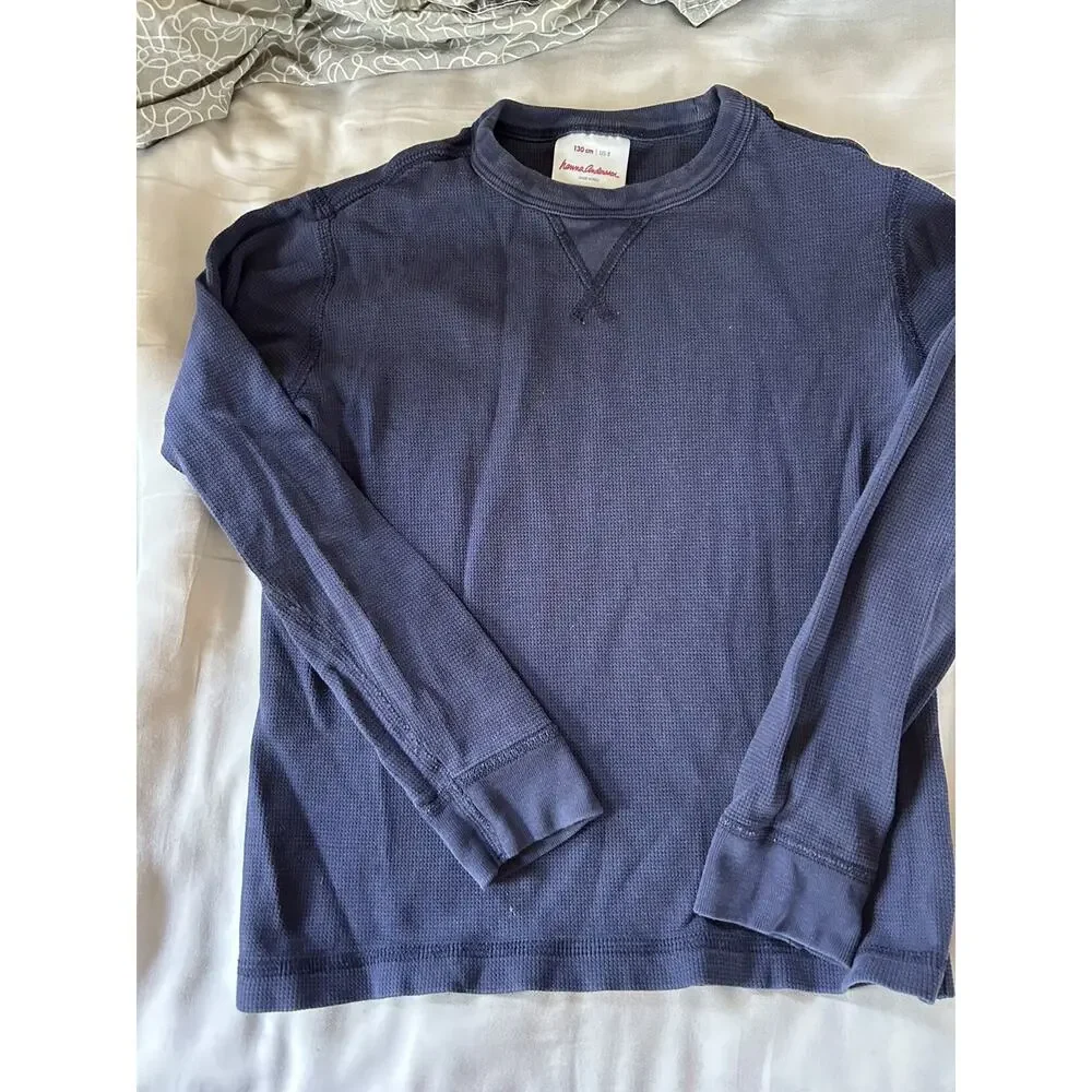 Hanna Andersson Navy Blue Waffle Shirt  size 130